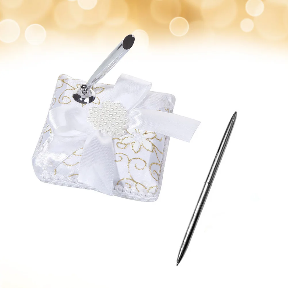 

1Pcs Wedding Signature Pen Stand Elegant Western Style Ribbon Density Board Party Decoration Pen Holder for Engagement Proposal