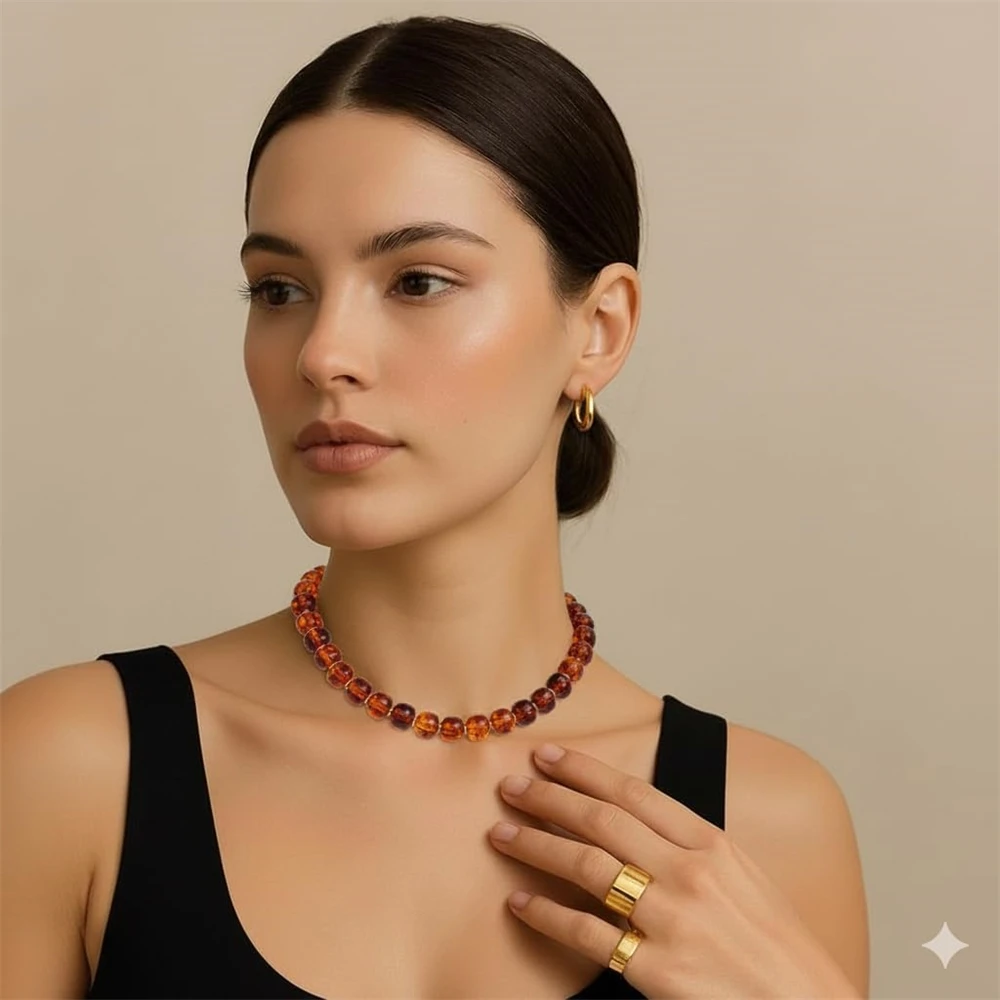 Colorful Resin Beaded Choker for Women Statement Necklace Beach Boho Jewelry Accessories Chunky Puffy Heart Pendant Necklaces