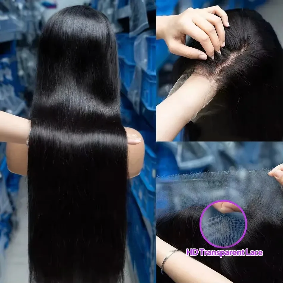 250% Brazilian Straight Human Hair Wigs 13x4 13x6 HD Transparent Lace Front Wigs Pre Plucked Baby Hair Natural Hairline Wigs 5x5 Glueless Ready To Wear Closure Hair