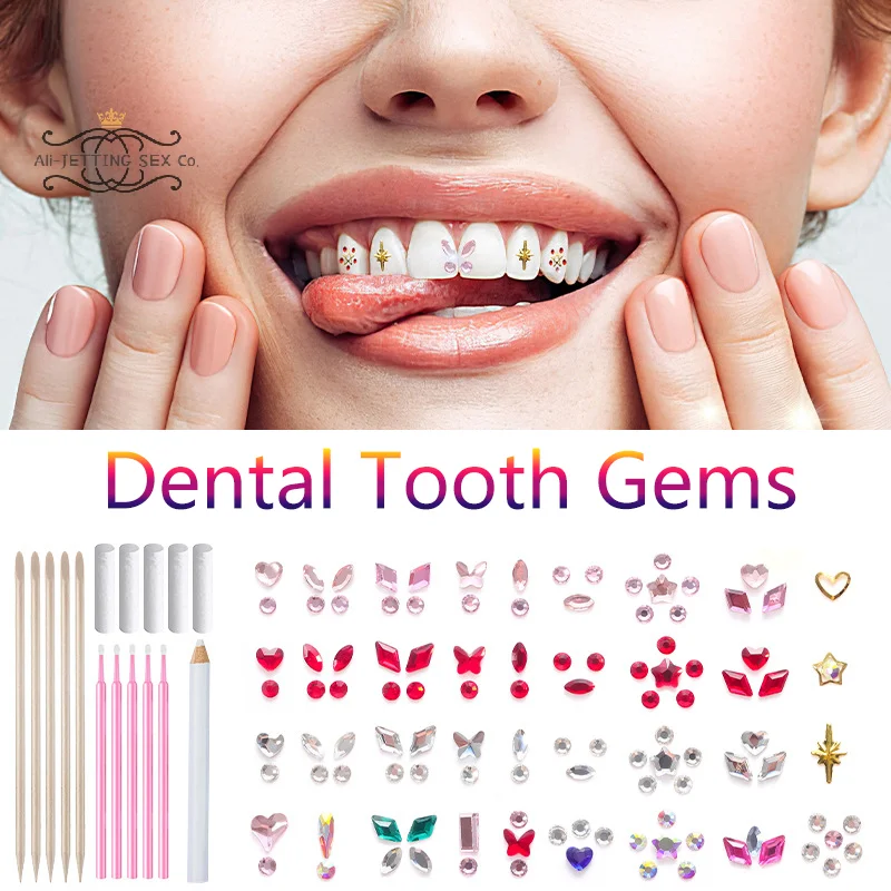 1Set Dental Tooth Gems Crystal Diamond Ornament Diy Tools Various Shapes Color Teeth Jewelry Denture Acrylic