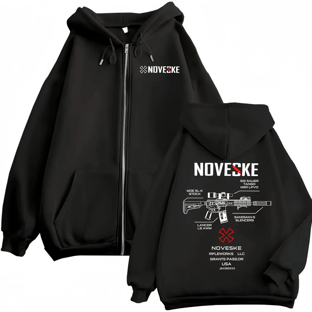 Gun Noveske Graphic Zipper Hoodie Streetwear Fashion Oversized Zip Up Pullovers Men Women Clothing Casual Long Sleeve Sweatshirt