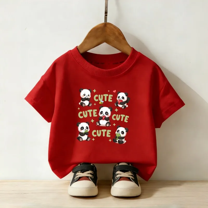 Children's T-shirt Cute Panda Printed New Personalized Parent-child Outfit Fashionable Casual Round Neck Daily Short Sleeved - view 3
