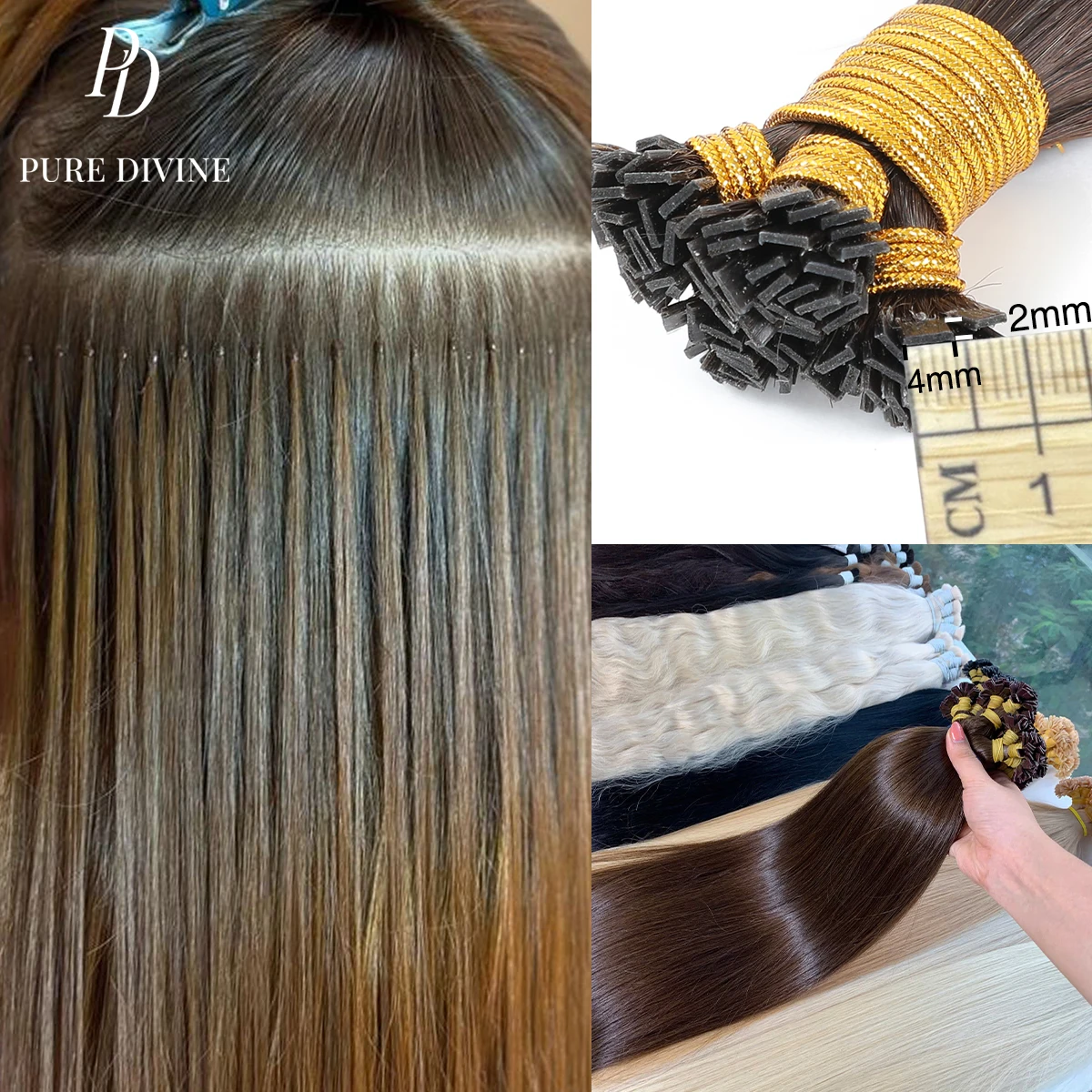 

2x4mm Micro Keratin Flat Tip Human Hair Extension 0.4g/pc Remy Virgin Hair Straight Brown Pre Bonded Super Mini Hot Fusion Hair