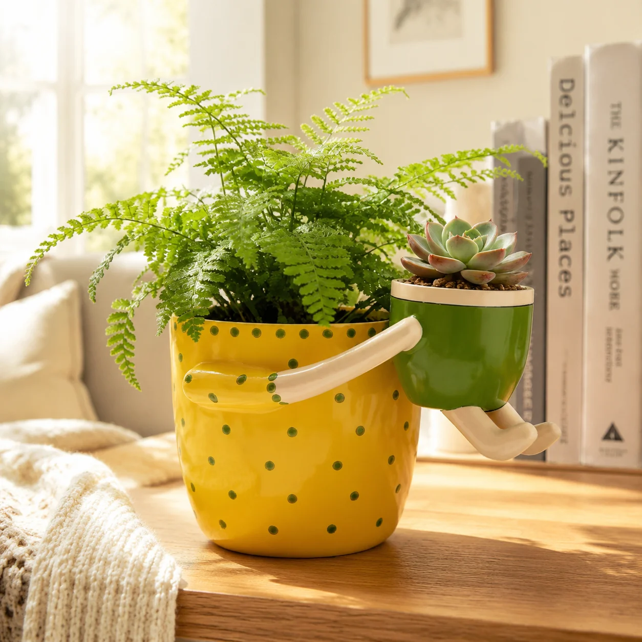 Ceramic Planter Garlic Green Mother Child Indoor Office Balcony With Drainage Hole Glazed Pot Table Plant Decor