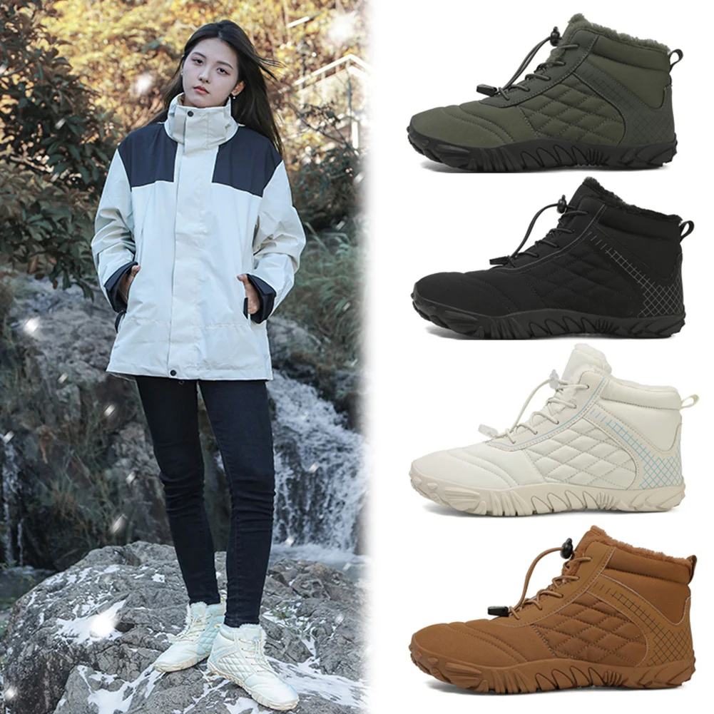 Barefoot Snow Boots Outdoor Trekking Shoes Anti Slip Casual Winter Booties Thermal Trail Running Shoes Plush for Outdoor Travel