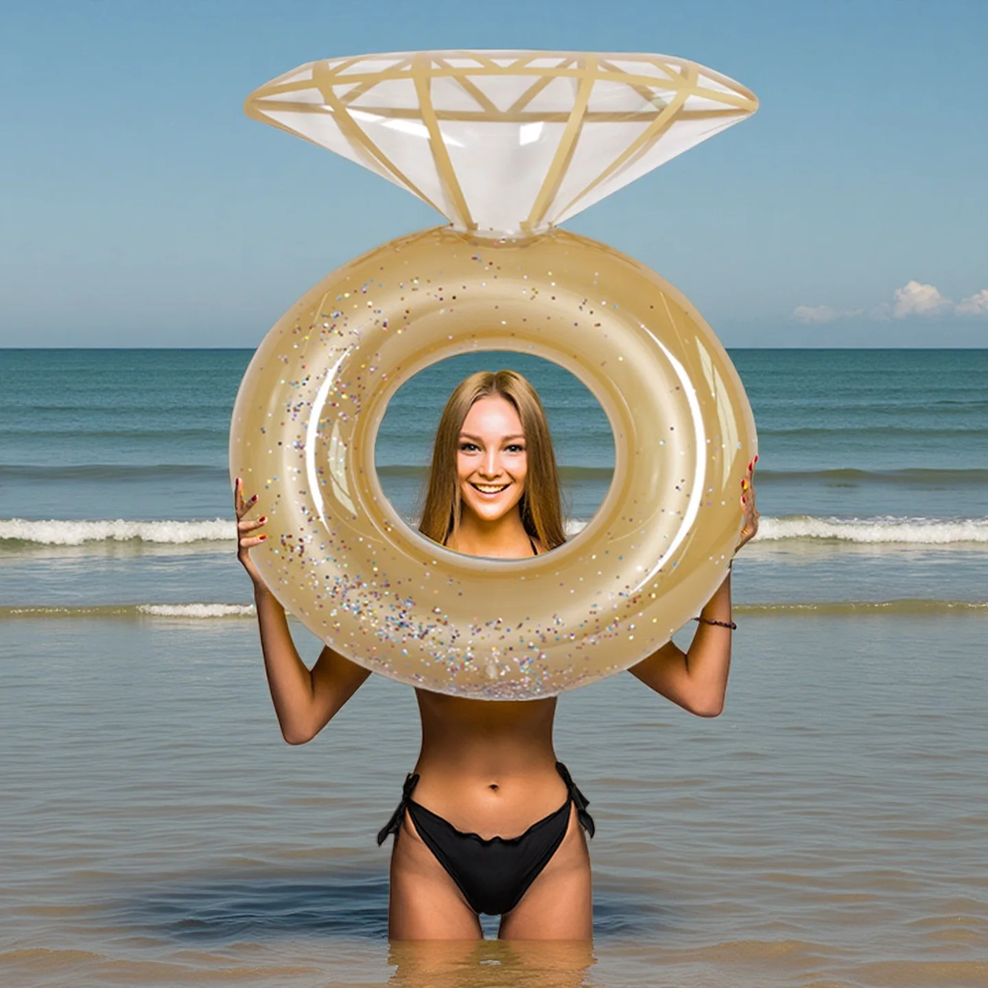 Sequin Diamond Swim Ring for Adults, Inflatable Pool Float, Water Floating Toy for Pool Party