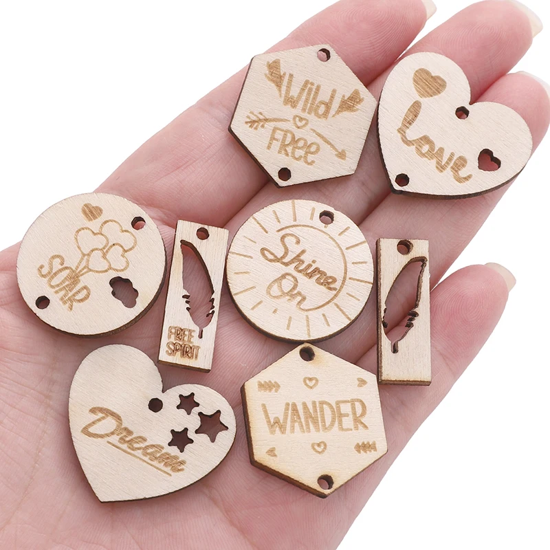 5 قطعة المعلقات الخشبية سحر الزفاف القلب الجدول علامات الحفلات ديكور هدية صندوق رقاقة خشبية ديكورات المنزل DIY بها بنفسك الحرفية قلادة