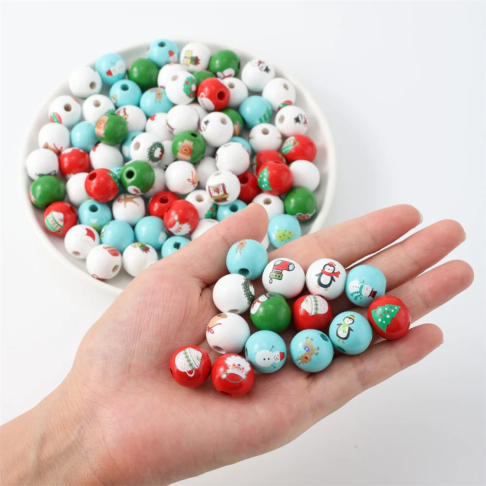 Assorted Printed Christmas Wooden Beads