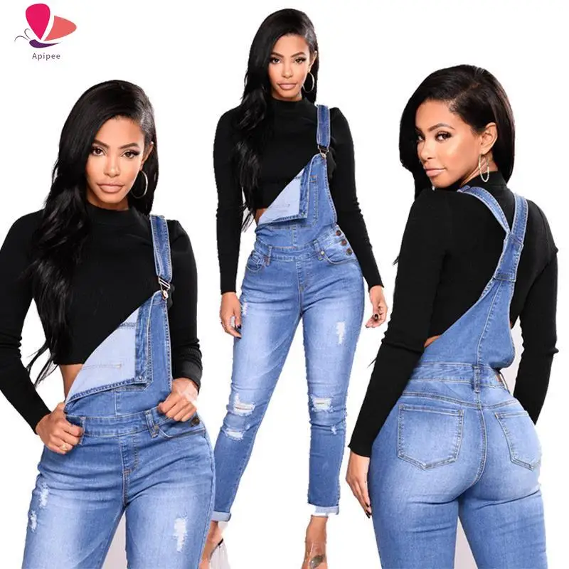 Fashion Women Denim Jumpsuit Ladies Spring Fashion Loose Jeans Rompers Female Casual  Overall Playsuit With Pocket 9598