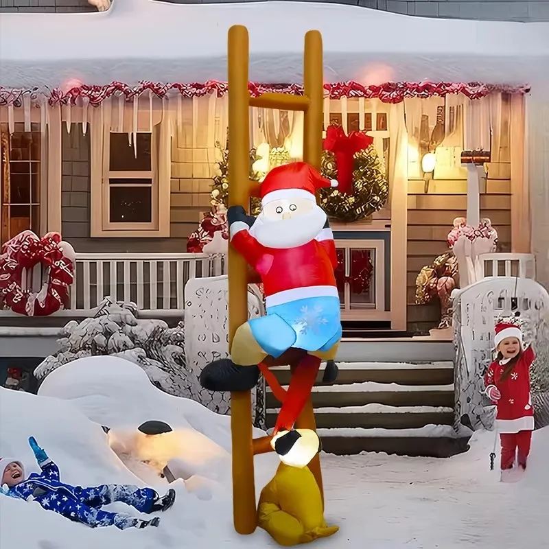 Inflatable sign dog bites Santa's pants ladder LED weatherproof courtyard decoration outdoor festive Christmas decorations