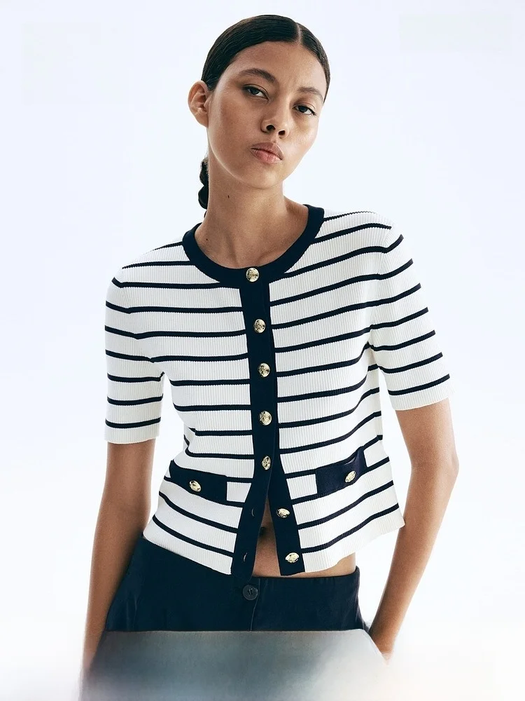 

Faionable Casual Knitted Cardigan Ele Sle ort Sve Women's Sweater Premium Quali H&M Spring Summer 2025