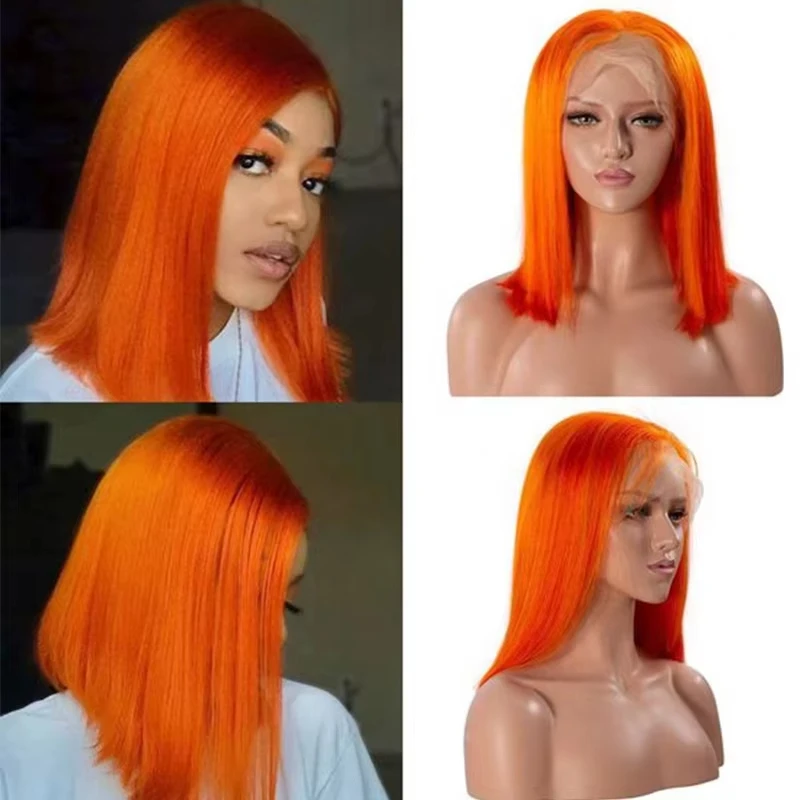 Wig Human Hair 180 Density Short Bob Wigs 10 Inch Ginger Orange Straight Bob 13x6 HD Lace Front Pre Plucked Natural Hairline Wig