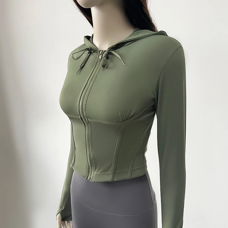 سترة قصيرة بغطاء للرأس للنساء للخريف واليوجا سترة رياضية للسيدات #2