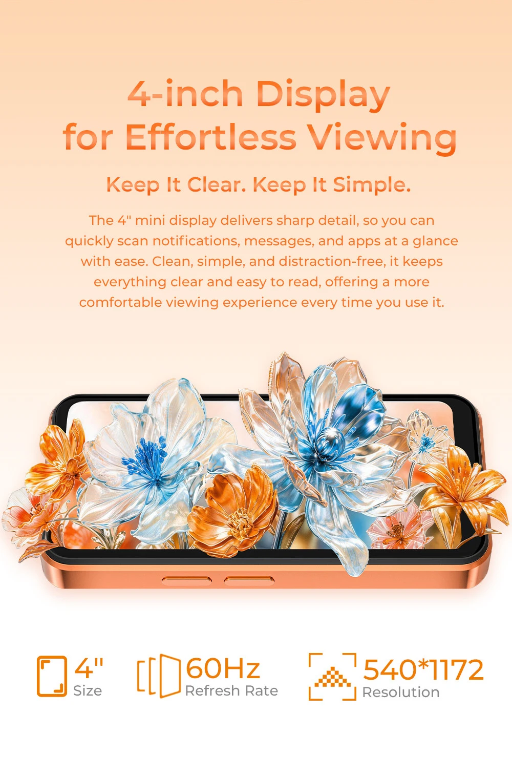 OUKITEL C26 Mini Smartphone, Ultra Compact 4" Mini Display, Up to 12GB RAM (3+9) +32GB ROM, Massive 2300mAh Battery, Android 16, Gemini AI, Small Pocket Mini Mobile Phone, Stay Light Stay Connected