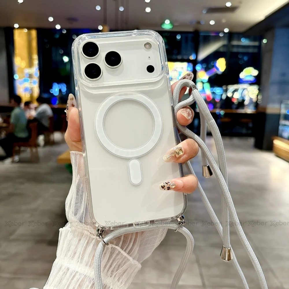 Umhängeband-Halskette mit durchsichtiger Hülle für iPhone 18 13 14 Plus 15 16 17 Pro Max, kompatibel mit Magsafe magnetischer kabelloser Ladehülle – Detail 19