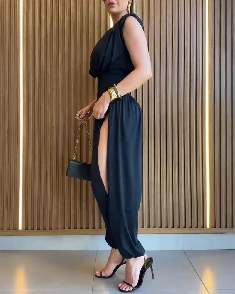Elegant Women Wide Leg Long Juumpsuit 2026 Spring Summer Fashion Printed Sleeveless Casual Holiday Bodysuits Jumpsuits Trousers