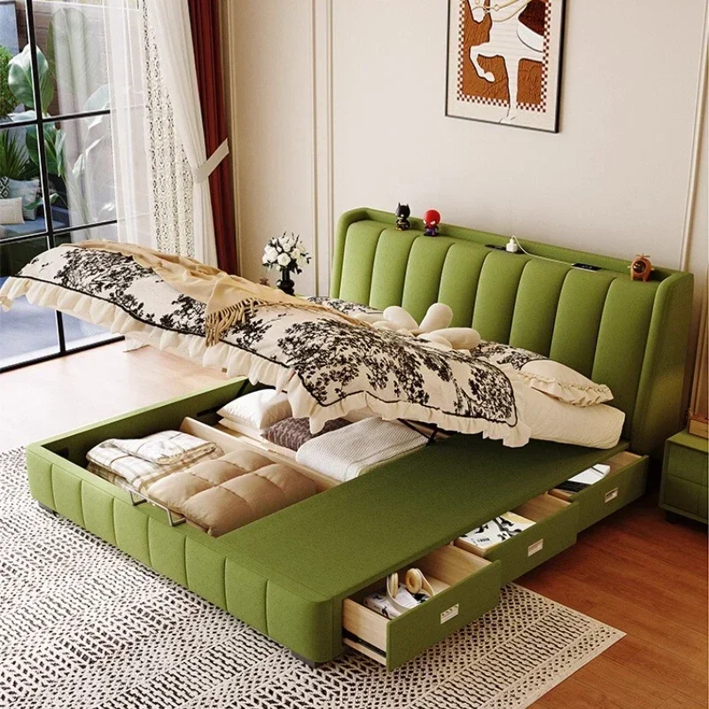 

Double Bed Drawer Wedding Bed 180x200cm Full Marriage Bedrooms Modern Luxury Master Bedroom Cream Wind Multifunctional Storage