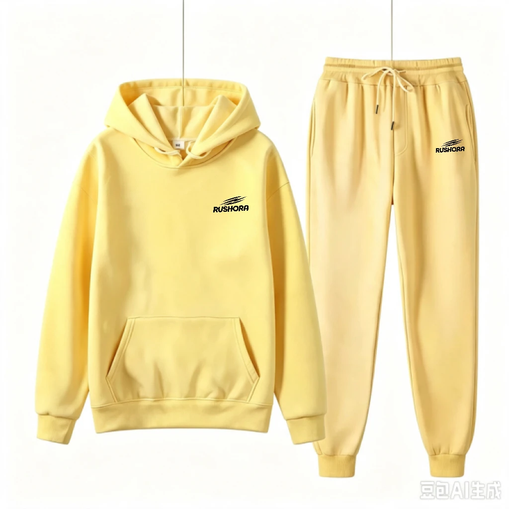 Women's Autumn and Winter Large Size Solid Color Printed Hooded Pullover Loose Long-sleeved Pants Household Daily Fashion Suit view 3