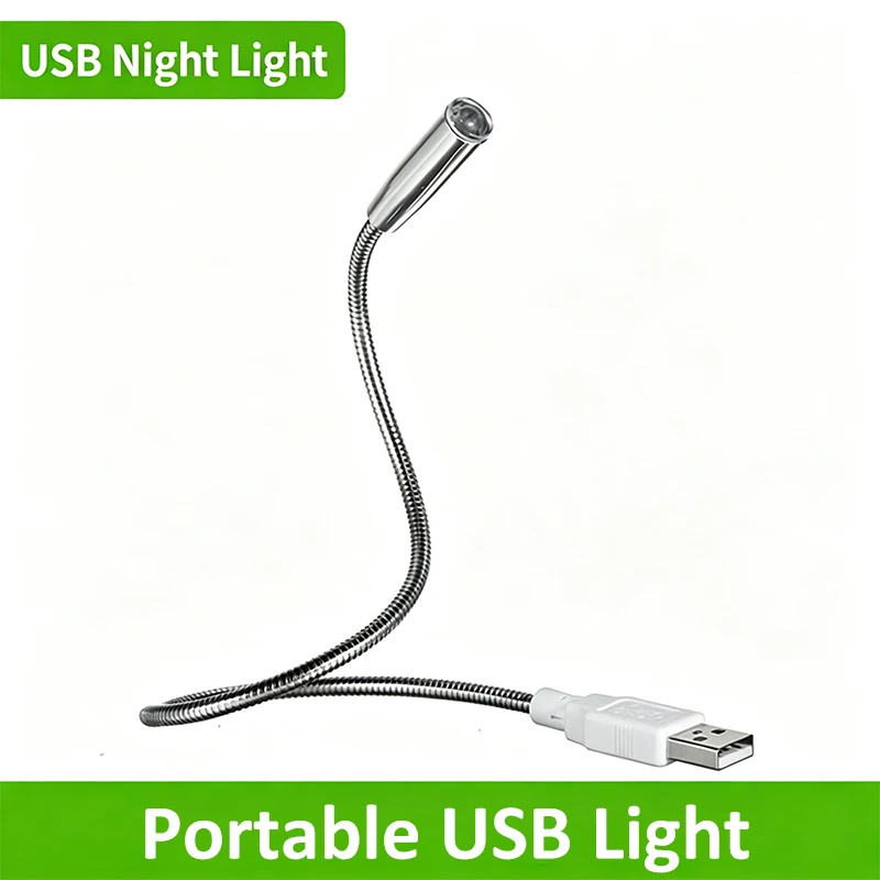 Adjustable Bendable USB LED Lamp Mini USB Night Light Flexible Metal Hose Reading Light For Notebook Powerbank