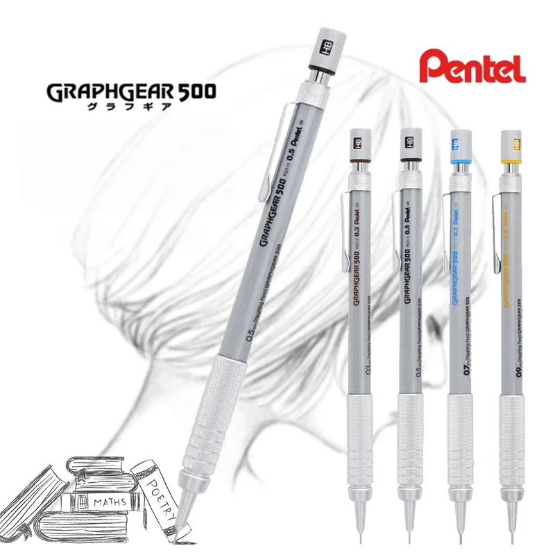 Lápiz de grafito mecánico Pentel GraphGear 500 para borrador, instrumentos de escritura retráctiles más finos, 0,3mm, 0,5mm, 0,7mm, 0,9mm, 1 unidad