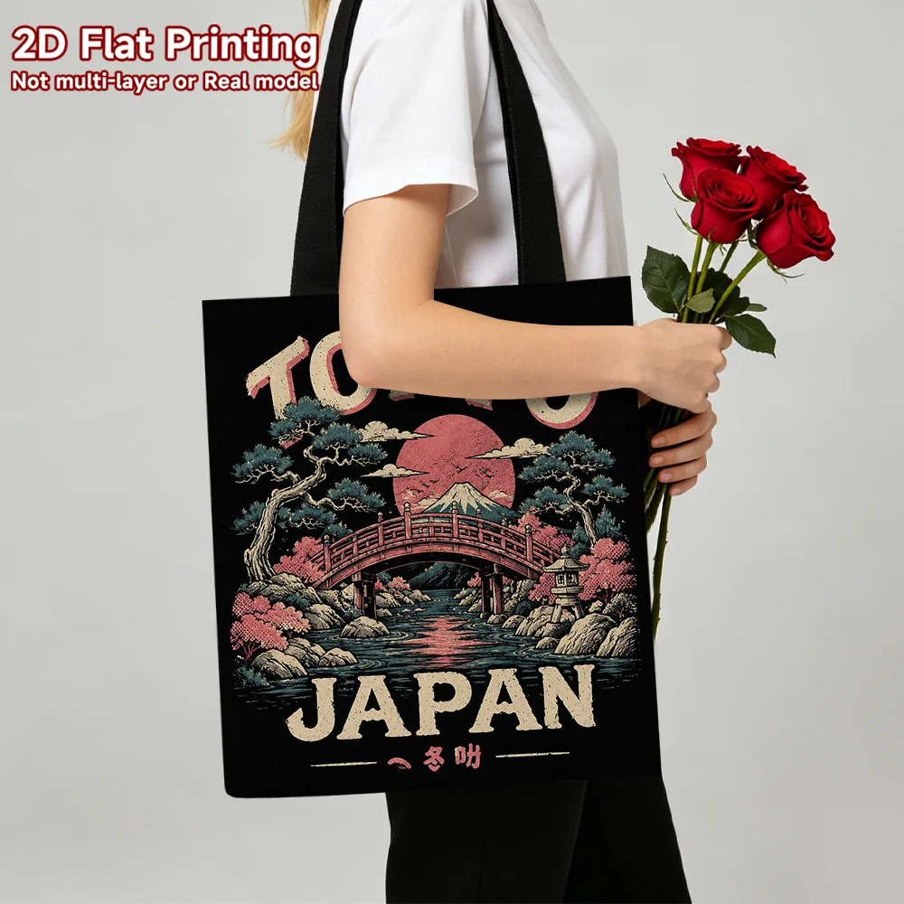 1pc Tokyo Mount Fuji Japanese-style Landscape Themed Handbag Daily Commuting and Fashionable Tote Bag Grocery Pouch