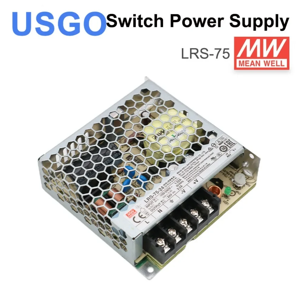 USGO Mean Well LRS-75 Series Single output Switching Power Supply 5V 14A / 12V 6A / 24V 3.2A  75W for Laser Controller