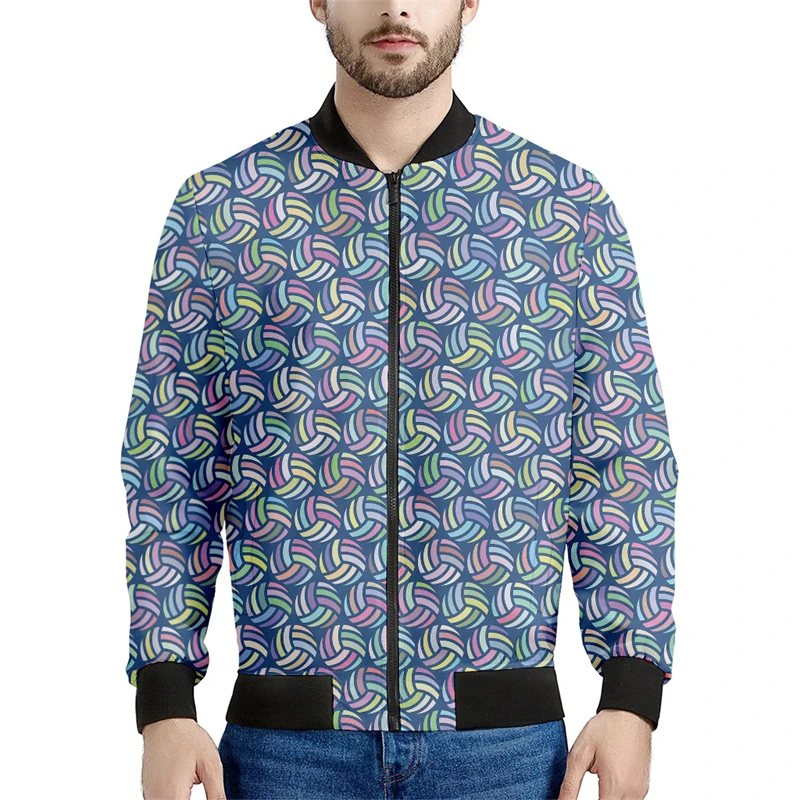 New 3D Volleyball Printed Men's Jacket Fashion Spring Autumn Long Sleeve Bomber Jackets Casual Trend Oversized Breathable Coat