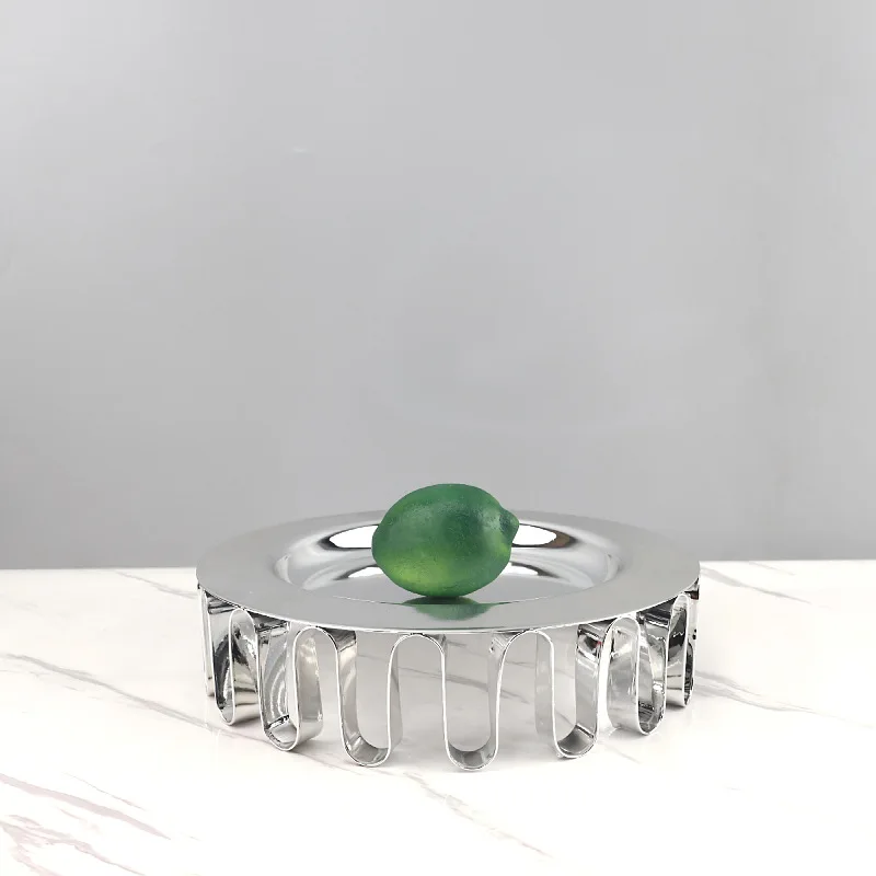 

Stainless Steel Round Fruit Plate, Irregular Desktop Decorative Tray, Artistic Stainless Steel Household Item Storage Tray