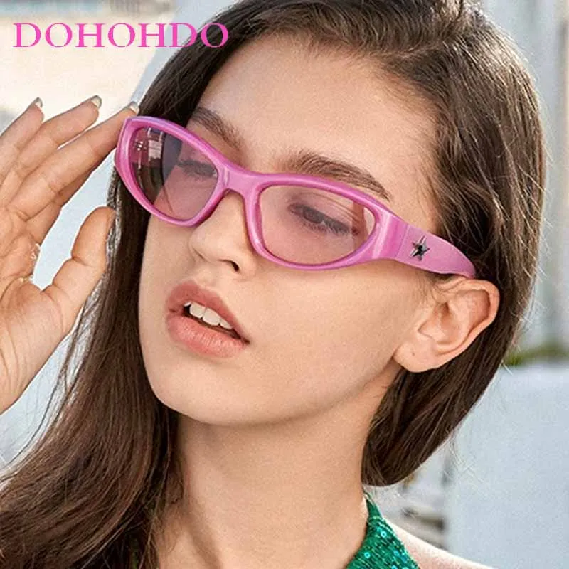 

New Y2K Punk Sunglasses Women Men Brand Sports Future Movement Sunglasses Oval Shades Mirror Pink Sun Glasses UV400 Gafas De Sol