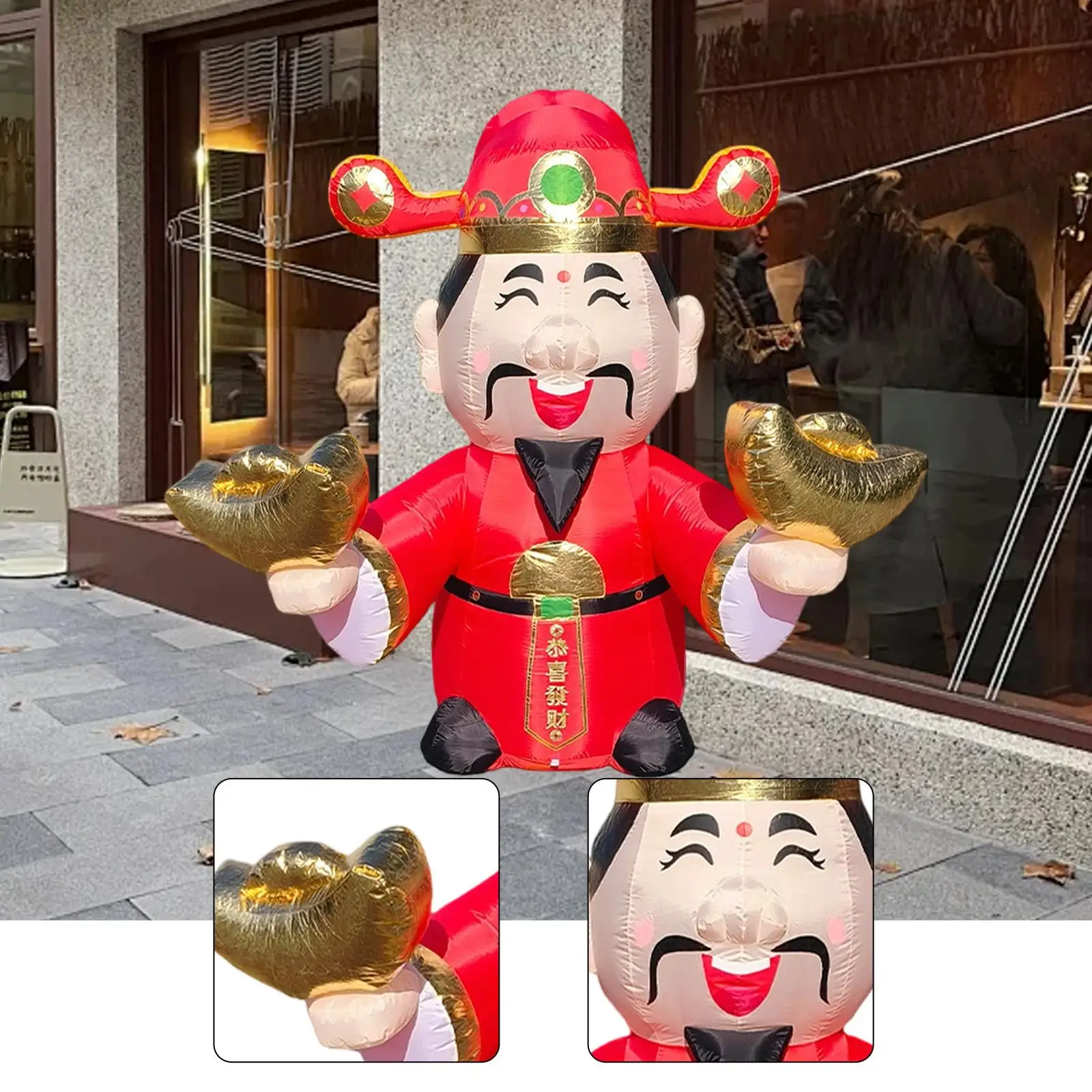 

New Year God of Wealth Inflatable Ornament Cute 2M with Windproof Ropes New Year Decor for Backyard Lawn Malls Garden Holiday