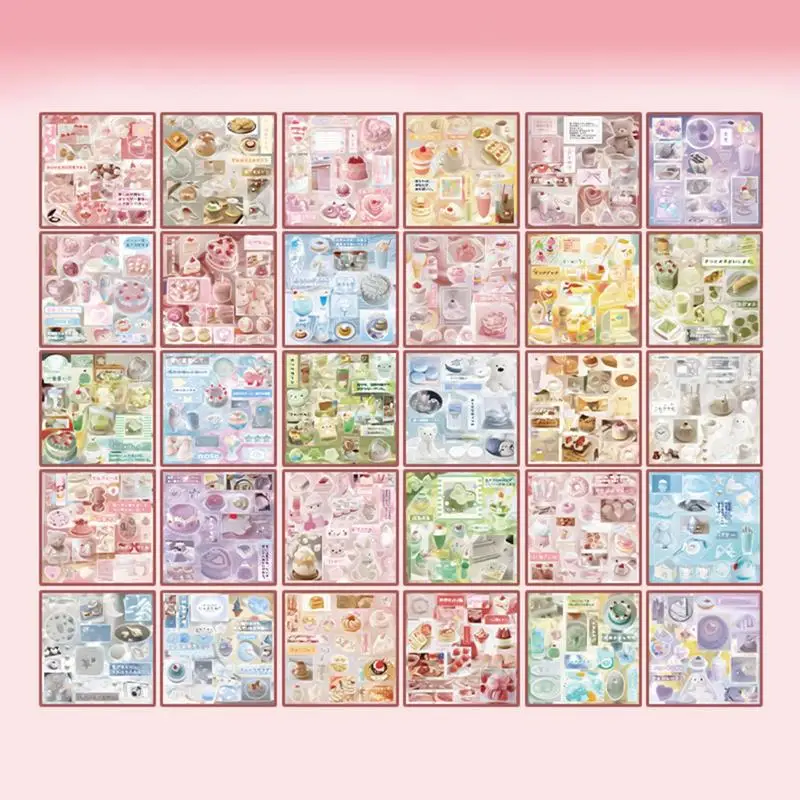 30 sheets Ins Retro Cute Dessert Cake Decorative Stickers Book Scrapbooking Phone Case DIY Journal Collage Material Stickers
