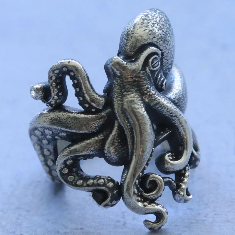 14 جرام ثلاثية الأبعاد كبيرة كراكن الأخطبوط مخالب الذهب خواتم رجالي مخصصة 925 الصلبة خاتم فضة مقاسات عديدة 7-13