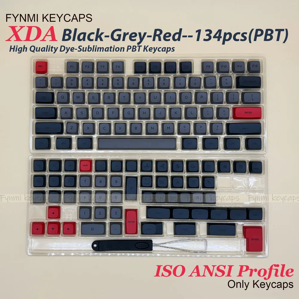 Fynmi DOLCH ISO ANSI XDA Black Grey Red PBT Dye Sublimation XDA Keycaps for Mechanical Keyboard