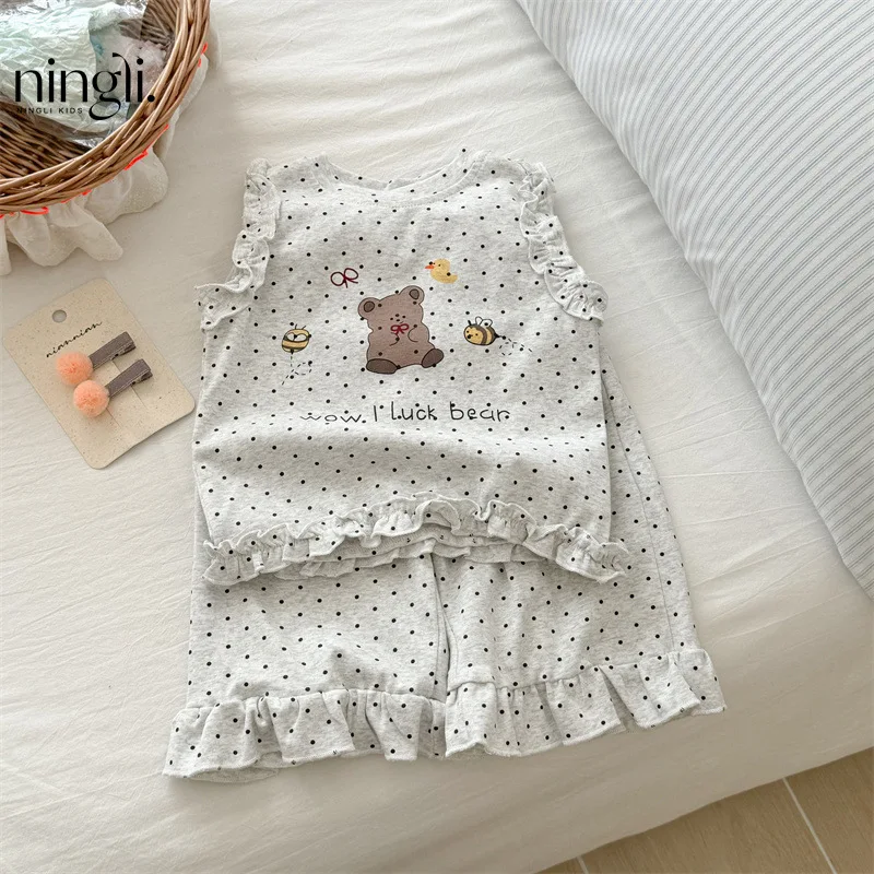 

Girls' Casual Outfit Summer New Children's Loose Top Toddler Polka Dot Pants Two-Piece Set