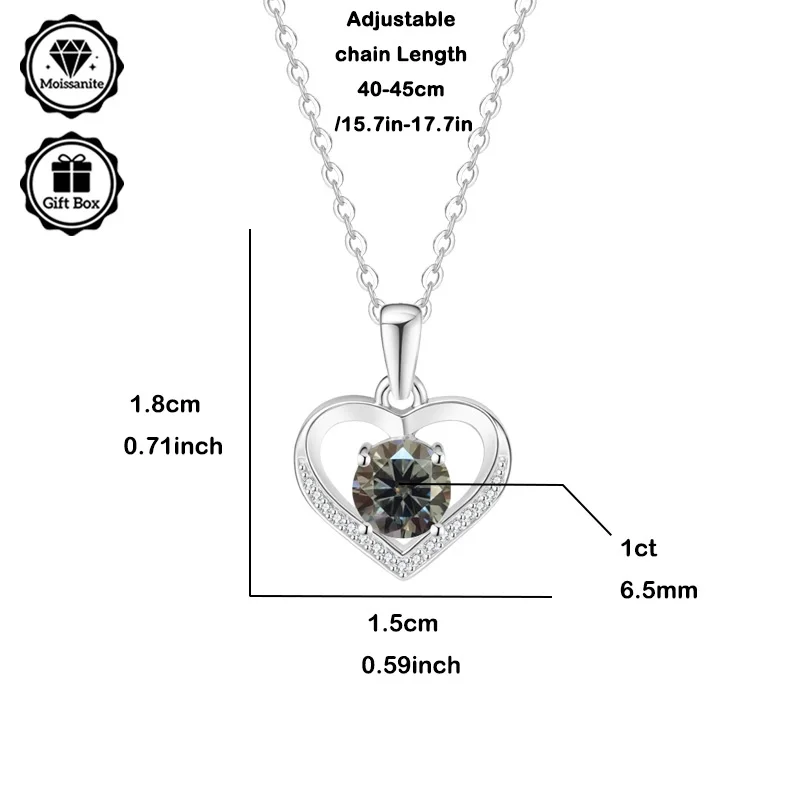 

LAMVOICE S925 sterling silver necklace, christmas gift, high quality gift, 1 carat moissanite necklace, Jewelry for women