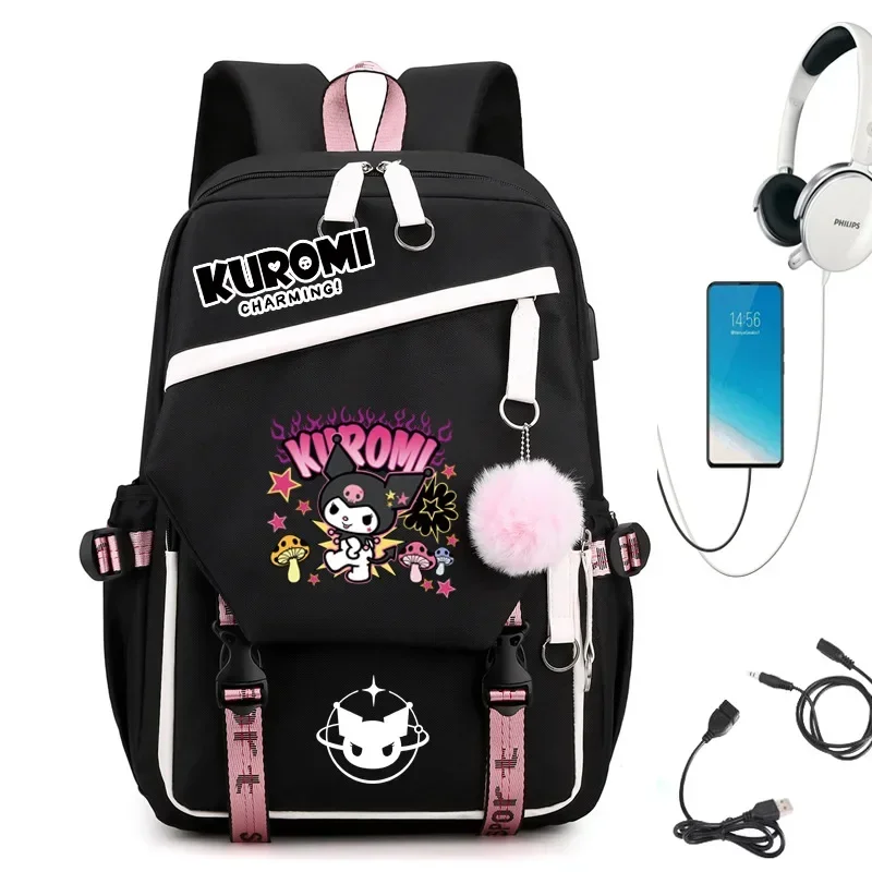 MINISO Sanrio Kuromi Kawaii Korean Version Large Capacity Casual Lightweight Backpack Primary and Middle School Students Gift