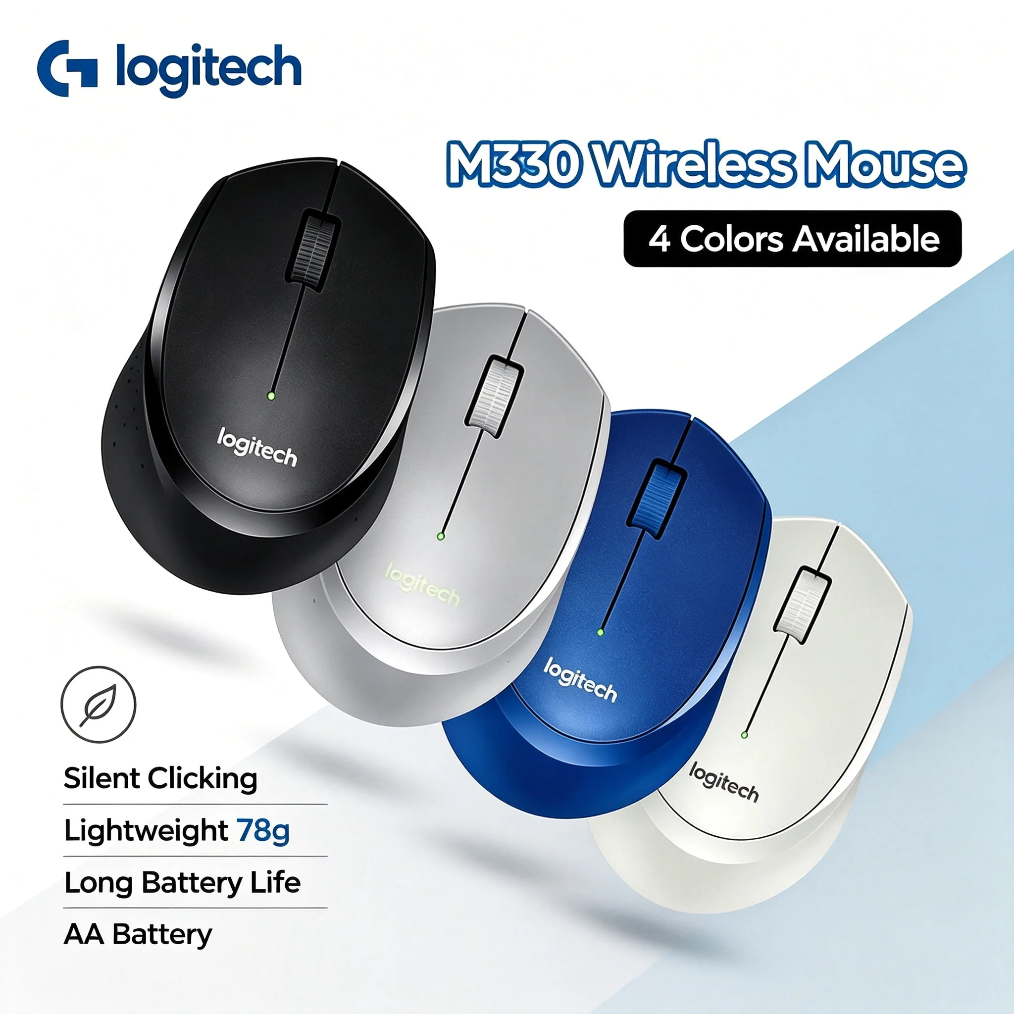 Logitech M330 Ergonomic Wireless Silent Mouse Portable 2.4G Mice For Chromebook, Laptop, Desktop PC