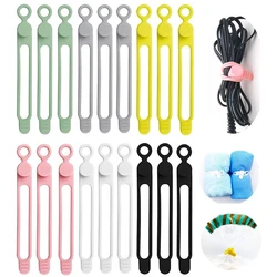 Fio De Cabo De Silicone Laços, Fivela Design, Reutilizável Soft Data Cord Wraps para Fone De Ouvido Fio, Cabo de carregamento USB, 5 Pcs