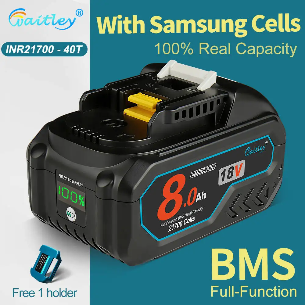 삼성 INR 21700 셀이 포함된 Makita 18V 전동 공구용 Waitley 강력한 배터리 충전식 배터리 교체 액세서리