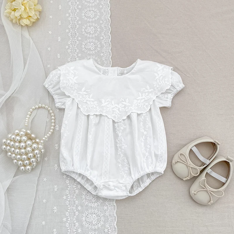 Sommer Intant Baby Mädchen Overall Baumwolle Baby Mädchen Einteiliger Overall Baby Mädchen Strampler Gestickte Blumen Body für Kleinkinder