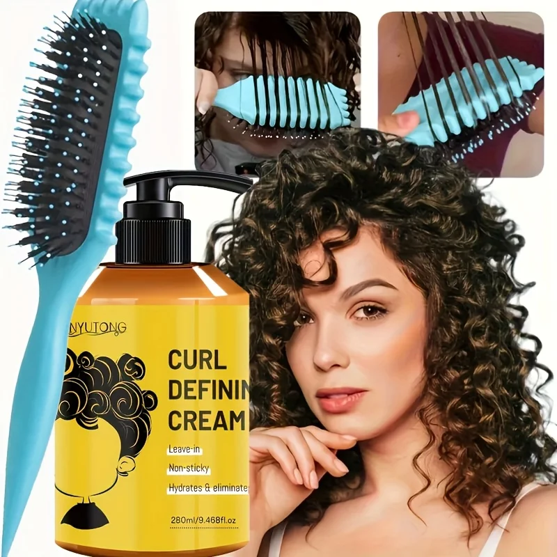 Curl Styling Cream with Wavy Curl Comb, Moisturizing and Silky Formula, Enhancing the Elastic Shine of Curls, Easy to Style