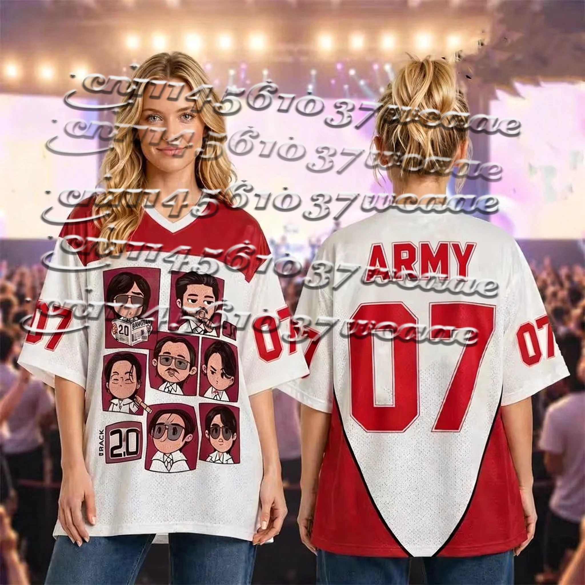 

2026 Oversized Casual T-shirt K-pop Sports American V Neck Jersey Blue White Contrast Number Print for Adult Men And Women