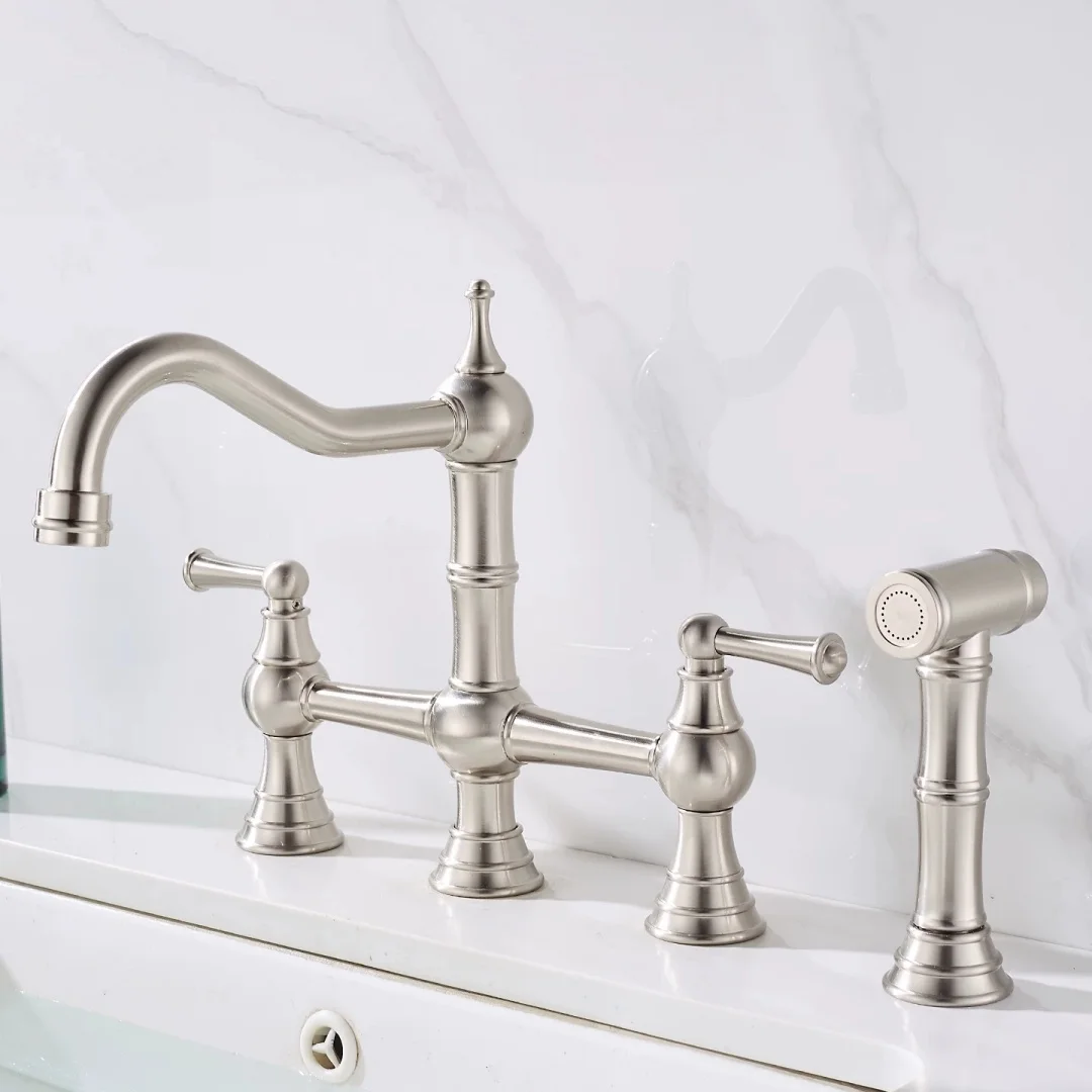 Brushed Gold Kitchen Faucet with Hand shower Head Nickel Pot Filler Faucet Tap Hot Cold Nickel Kitchen Tap Antique Sink Faucet