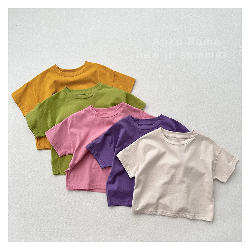 

2025 Summer New Children Short Sleeve T Shirts Thin Cotton Boys Simple Loose Tee Baby Girls Versatile Casual Tops Kids Clothes