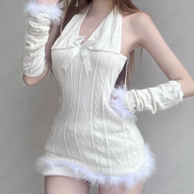 Abito dolce anni '90 Punk Camicie sexy Abbigliamento donna Grafica vintage Streetwear Lace-up Pelliccia di volpe Hot Girl senza maniche Abiti civettuoli