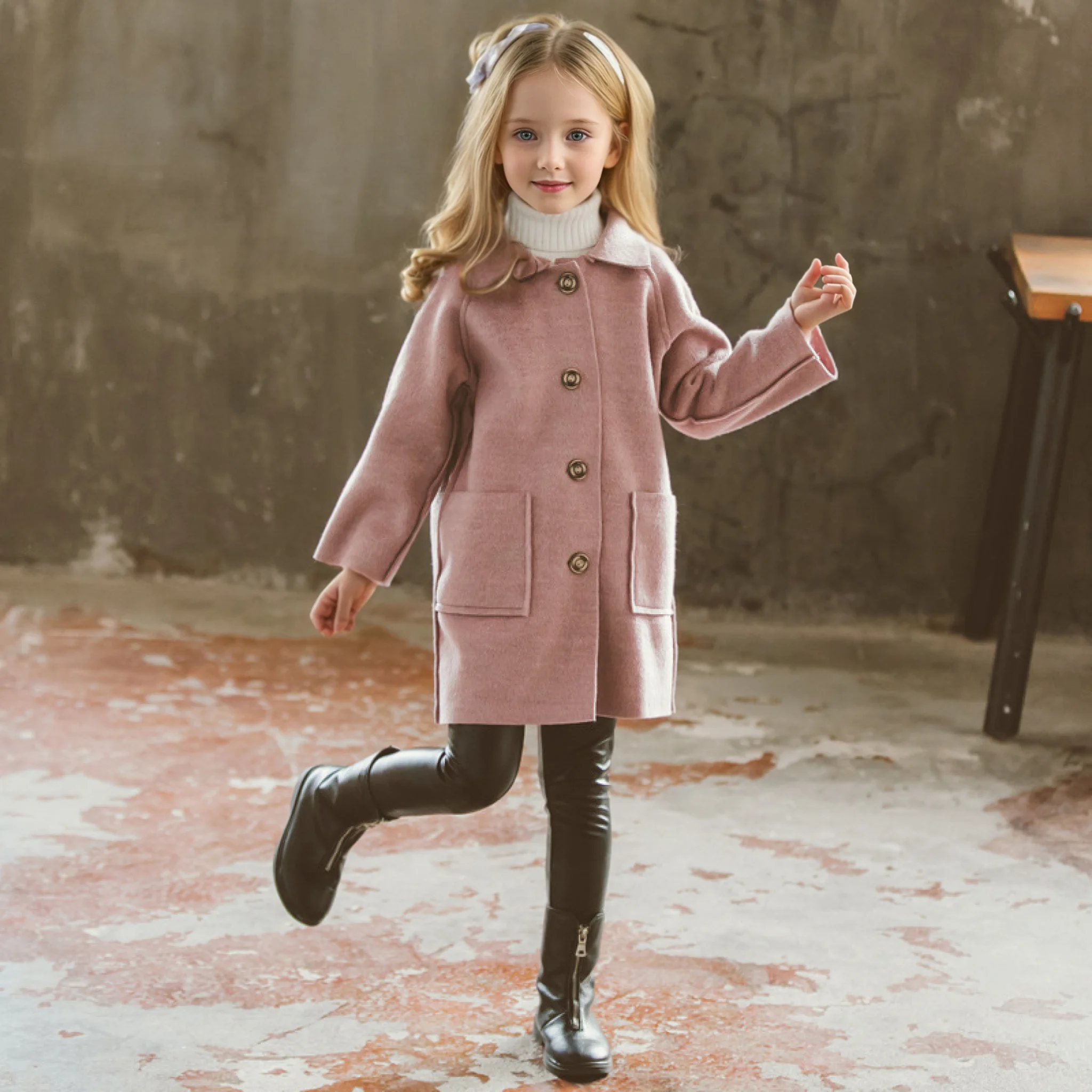 Sweet Girls Christmas Winter Warm Wool Coat Teenager Kids Photography Woolen Coat School Children Windproof Outdoor Jacket 4-13Y
