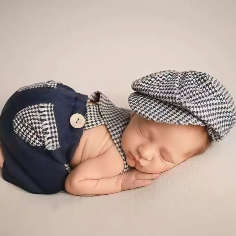 ❤️Newborn Photography Clothing Hat+Bow Tie+Overalls 2Pcs/set Studio Baby Boy Photo Prop Accessories Clothes Outfits Fotografia