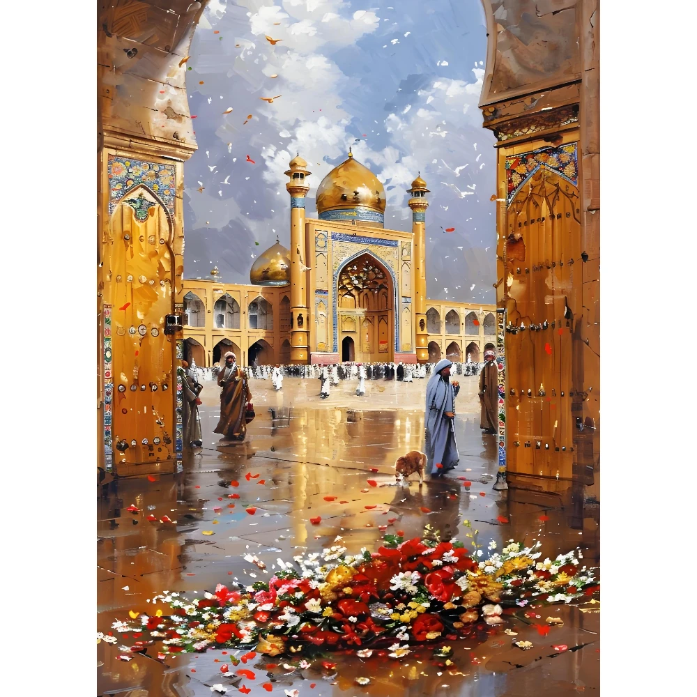

500/1000/1200/2000 PCS Jigsaw Puzzles Mosque and Flowers Scenery Family Activity Relaxing Games for Living Room Home Decor Gift