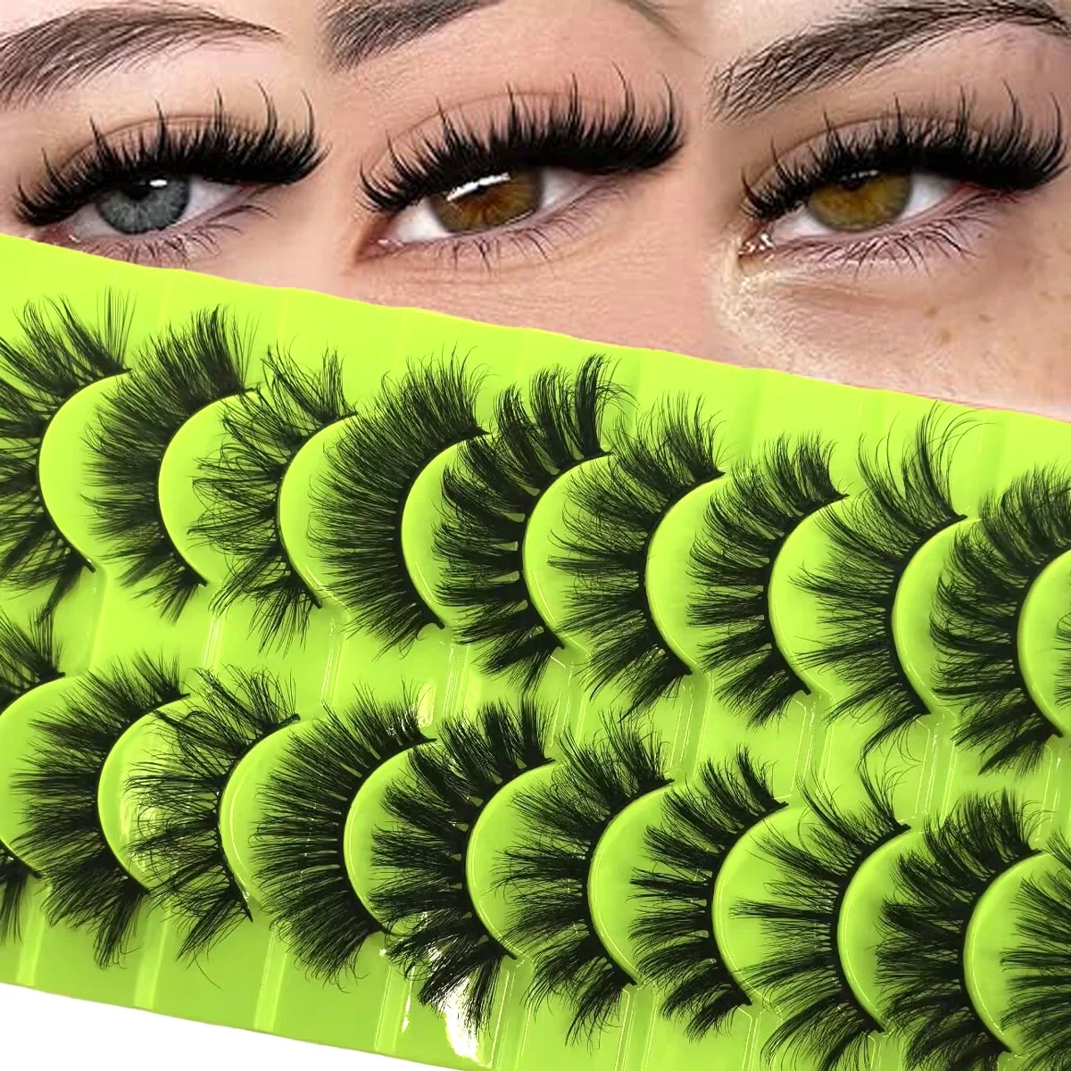 AMSDCN New 10 Pairs Fluffy and Thick Natural Eyelash, Personal Extended False Eyelash Dramatic Messy Faux Mink Fake Lashes Make
