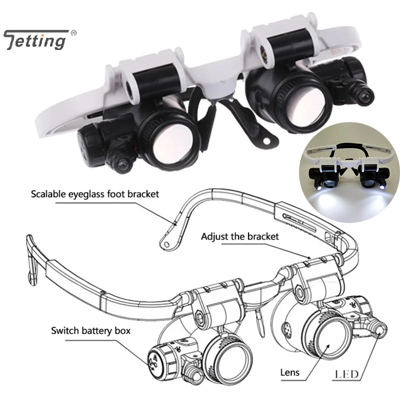 8X 23X Head-mounted Glasses-style Watch Repair High-Power Magnifying Glass w/ LED Light Antique Identification Seal Carving Tool